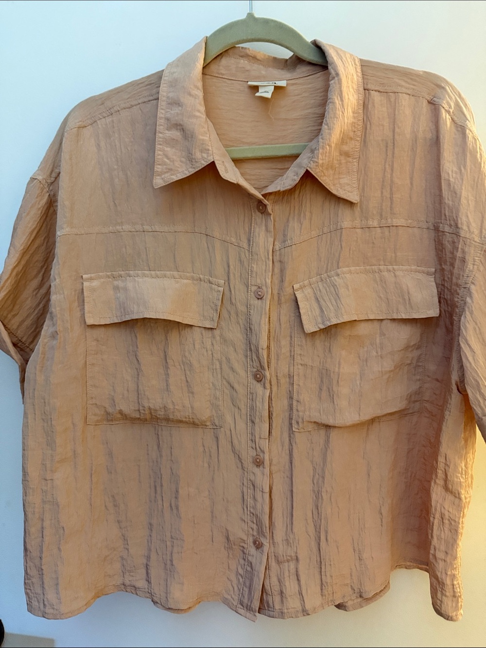 a.n.a Peach Button-Front Short Sleeve Blouse